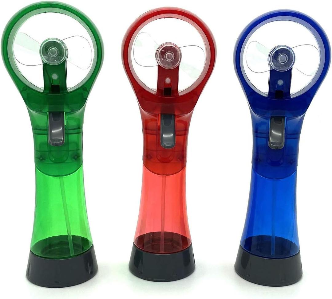 Portable Handheld Water Misting Fan Outdoor Carabiner Mini Fan Hand Atomizer for Summer Beach, Travel, Camping, BBQ and More Outdoor Activities (3 Piece Set)Green/Red/Blue