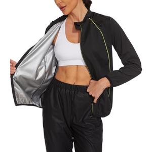 LAZAWG Women Sauna Suit Sweat Shirt Long Sleeve Sweat Jackets for Fitness Gym Running Exercise Slimming (Small, Black-5151)