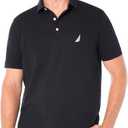 Nautica Men's Short Sleeve Solid Stretch Cotton Pique Polo Shirt (Large, True Black)