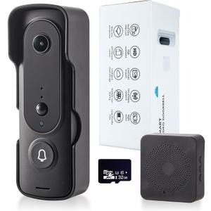 1080P Video Doorbell Camera Wireless, Included Ring Chime, IR Night Vision/Live View/Smart Human Detection/Two-Way Audio/WiFi/SD Card&Cloud Storage, Indoor Outdoor Surveillance