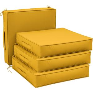 Patio Chair Cushions 22 x 22 x 4 Inch Waterproof Outdoor Seat Cushions for Patio Furniture, Outdoor Sofa Couch Pads with Ties & Handle, Set of 4, Yellow