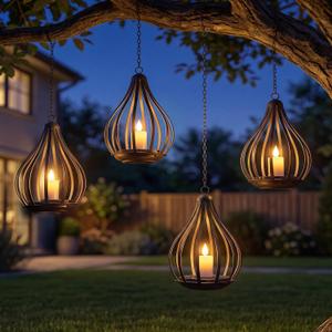Solar Lanterns Outdoor Waterproof, Solar Lights Outdoor with Flickering Flameless Candle, Garden Decor Gifts for Women Mom Grandma, Hanging Solar Lights for Patio, Porch, Backyard, 4 Pack | Outdoor Solar Lanterns with Flickering Flameless Candle for Garden Patio Backyard Pathway Decor, Gifts for Women Mom Grandma