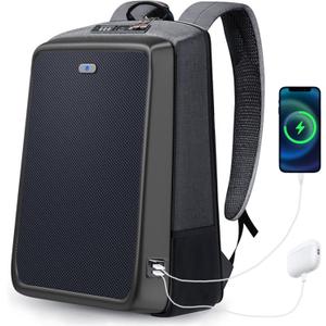 Solar Panel Travel Backpack Fits 15.6 Inch with Multiple USB Fast Charging, Lightweight Tech Backpack, TSA Friendly Airline CarryOn Compliant, Waterproof Anti-Theft Bag for Work Travel