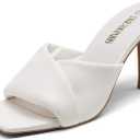 DREAM PAIRS Womens High Stilettos Heels Mules Open Square Toe Slip On Comfort Sexy Dress Pumps Sandals Evening Party Prom Dance Shoes (8.5, White)