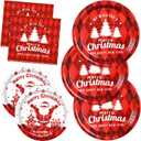 Gezond 200 Pcs Christmas Paper Plates and Napkins, Christmas Tree Red Plaid Disposable Plates, Incloud Dinner Plate Dessert Plate and Napkins for Holiday Party Supplies Serve 50