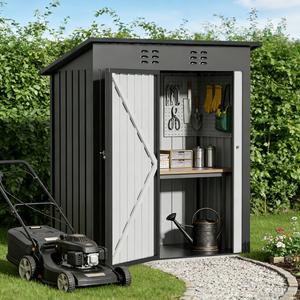 COMHOMA Shed Storage Outdoor Metal Windowed Lockable Solar Motion Light Adjustable Weatherproof Ventilated Backyard Garden Utility Workshop(Grey,5'*3') (Gray)