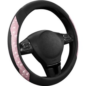 PIC AUTO Steering Wheel Cover, Pink Sparkly Crystal Bling Glitter with Leather, Universal Fit 14.5"-15.5" Car Steering Wheels for Girls & Women, Anti-Slip Wheels Cover for Cars, Trucks, Van, SUVs