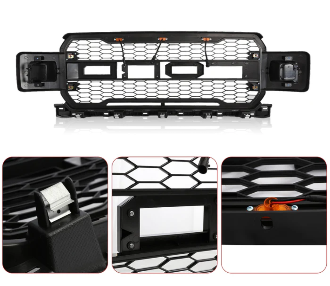 Front Grille For 2018-2020 Ford F150 Raptor Style Grill W/2Side Lights & Letters