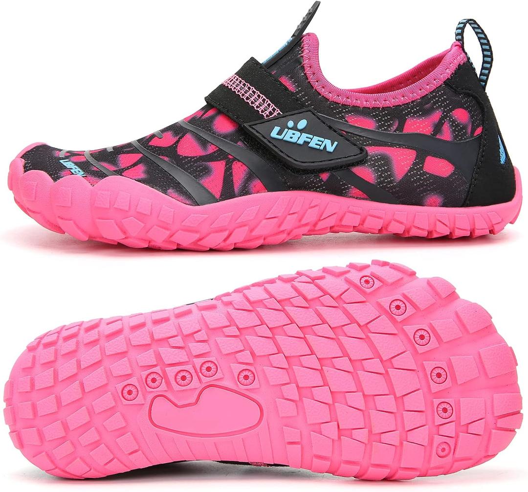 UBFEN Water Shoes for Kids Boys Girls Aqua Socks Barefoot Beach Sports Swim Pool Quick Dry Lightweight Toddler Little Big Kid A Pink, Siz 11.5 Little Kid