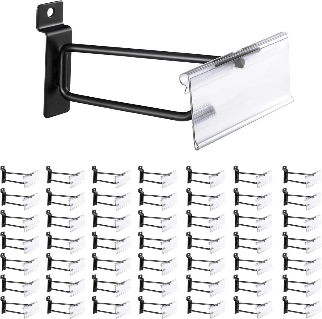 Heavy Duty 6" Slatwall Hooks with Label Holder, 50 Pack Double-Bar Black Metal Slatwall Panel Hangers for Retail Shop Garage Display