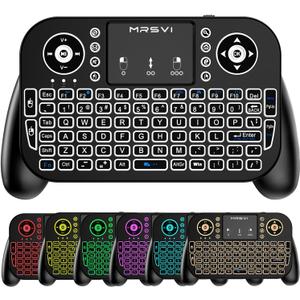 Mini Keyboard with Touchpad-2.4GHz & Bluetooth Dual-Mode,7-Color Backlight, Multimedia Hotkeys, Rechargeable, for Android TV Box, Smart TV, Projector, PS3, PC, Tablet, Windows/iOS/Android
