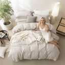 BDEAR 3 Pieces Cream Grey Duvet Cover Set King Size 104'' W x 90'' L, 100% Washed Cotton Duvet Cover with Zipper Closure Plus 2 Pillowcases, Oeko TEX Standard Certificated, Cozy Feel