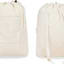 PurpleEssences Laundry Bag Durable Clothes Drawstring Bag Machine Washable Travel Laundry Organizer for Dorm, College, Hamper - Set of 1, 15 x 28 Inch, Laundry Bag - Natural