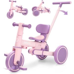 Bobike 5in1 Tricycle for Toddlers 18 Months to 5 Years Old, Toddler Bike, Kids Tricycle with Push Handle and Backrest, Toddler Balance Bike with Easy Assembly for Boys and Girls. (Purple)