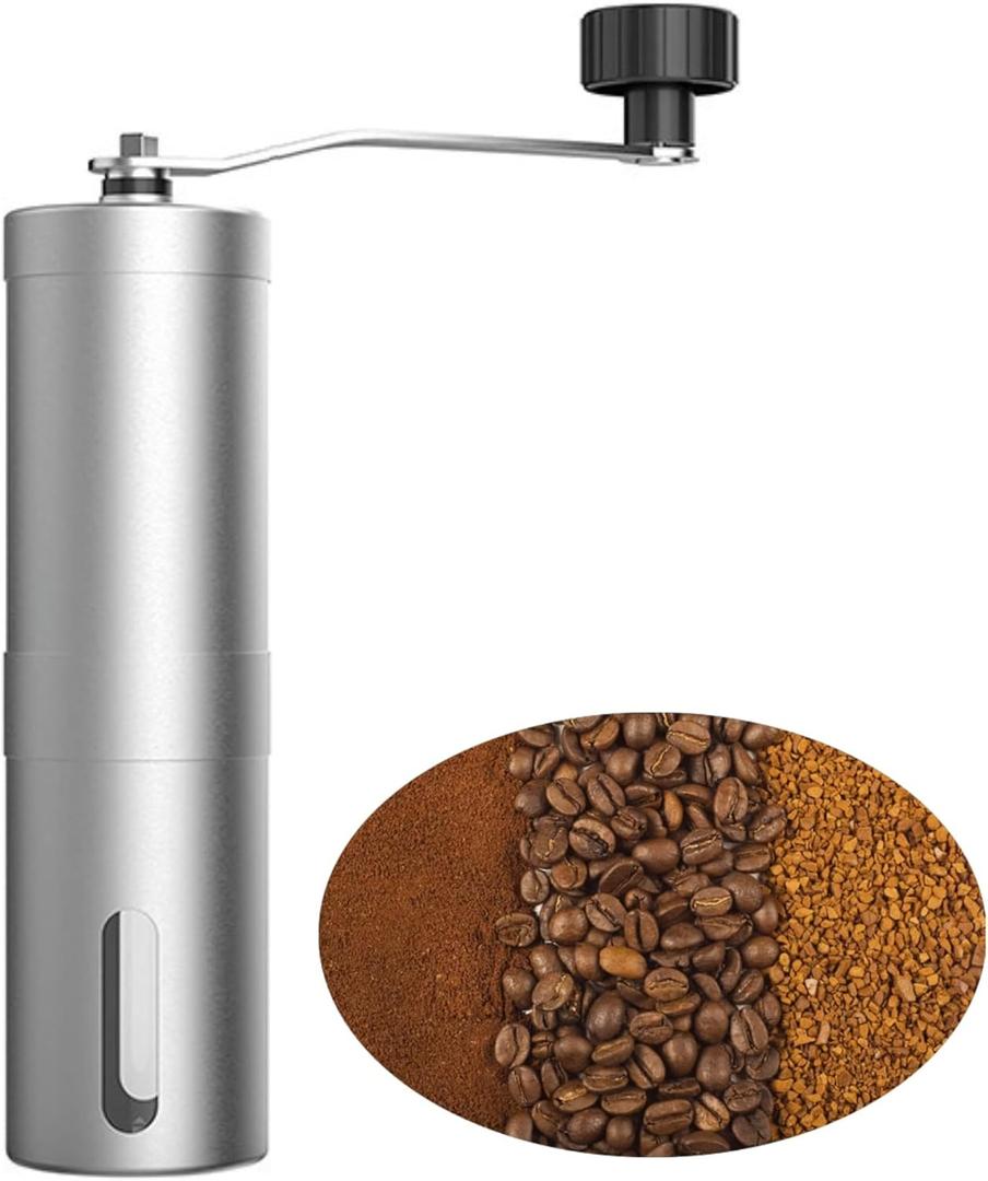 Manual Coffee Grinder, Multi Adjustable Settings, Portable Hand Coffee Grinder with Ceramic Burr & Detachable Hand Crank for Travel, Camping, Office, Espresso, Pour-Over and More