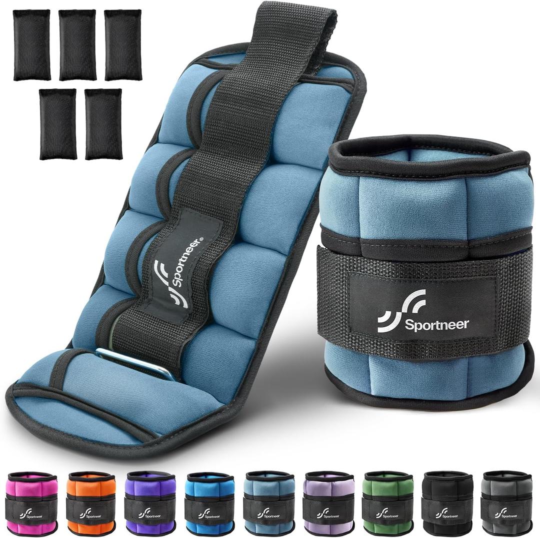 Sportneer Adjustable Ankle Weights for Women and Men 7 lbs/Pair Adjustable Leg Weights with Secure Straps, Strength Training Weighted for Yoga, Walking, Running, Aerobics, Gym, Physical Therapy (Dusty Blue)