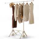 Small Clothes Rack, Foldable Clothing Rack with 3 Adjustable Height | Extendable Rod, 4 Side Hooks, Portable, Sturdy Carbon Steel, Space Saving, Ready to Use, for Bedroom, Laundry, Cream White