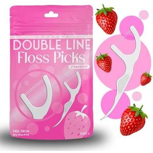 Floss Picks, Strawberry Flavored Dual-Line Dental Flossers, Long Handles with Toothpick End, Fruit Flavor, Travel-Friendly, Oral Hygiene for Adults and Kids Teeth, 150 Count