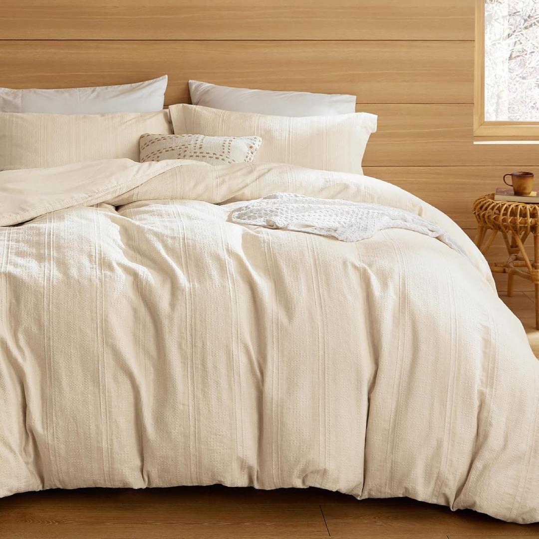 Bedsure Cotton Duvet Cover King Size - Waffle Weave Boho Textured Duvet Cover Set, Soft and Breathable Jacquard Bedding Set for All Seasons (Khaki, King, 104"x90") (05 - Beige (No Comforter))