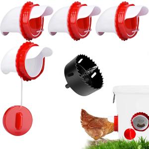 Chicken Feeder Port Kit 4 Pack Automatic Poultry Feeder Cups for Buckets & Bins, No Waste Rainproof DIY Chicken Feeders for Hens, Ducks & Other Poultry