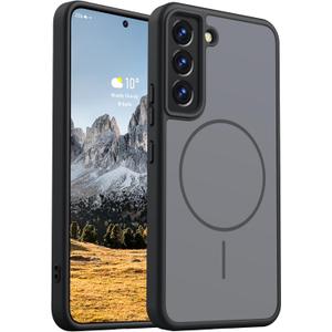Rayboen for Samsung Galaxy S22 Case Magnetic, [Compatible with Magsafe] Frosted Skin-Feel Solid Dual-Tone Panel with Soft Edge, Protective Durable Slim Fit Phone Cover for Galaxy S22, Matte Black
