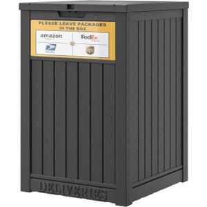 Package Delivery Box for Outside with Sign, 48 Gallon Storage with Lockable Secure, Large Double Wall Resin Outdoor Package Delivery Waterproof (Black)