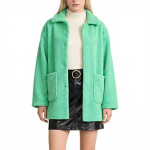 Women's Faux Wool Coat Long Winter Jacket with Pockets, Long Sleeve Lapel Coat, Soft Fluffy Outerwear for Women, Green, X-Large-XX-Large