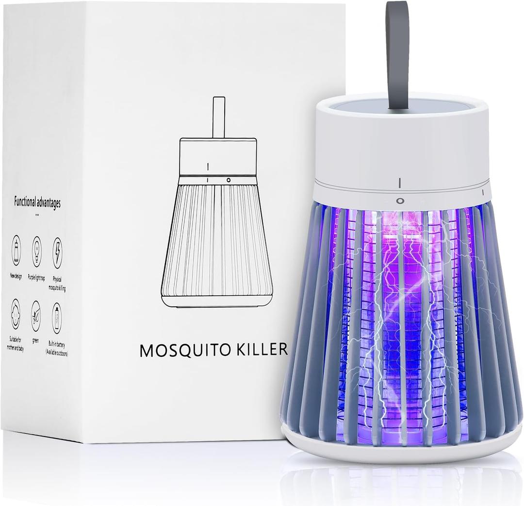 Rechargeable Mosquito Zapper for Home & Camping - UV Purple Light Electric Insect Trap, USB Charging, Safety Grid, Indoor/Outdoor Bug Killer (Gray)