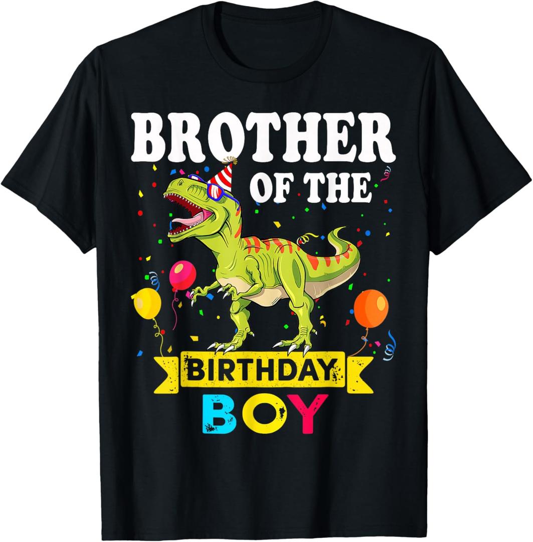 Brother of The Birthday Boy Dinosaur T-Rex Matching Family T-Shirt (Black)