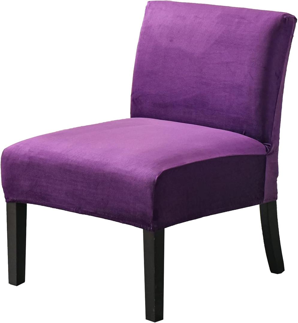 JIAN YA NA Armless Accent Chair Cover, Stretch Armless Chair Slipcover Velvet Armless Chair Covers Slipper Chair Slipcover Furniture Protector Covers for Living Room Bedroom(Velvet, Purple)