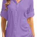 Women's UPF 50 Long Sleeve Button Down Dress Shirt UV Sun Protection Fishing Hiking Shirts Swim Cover Up for Women (Purple, S)