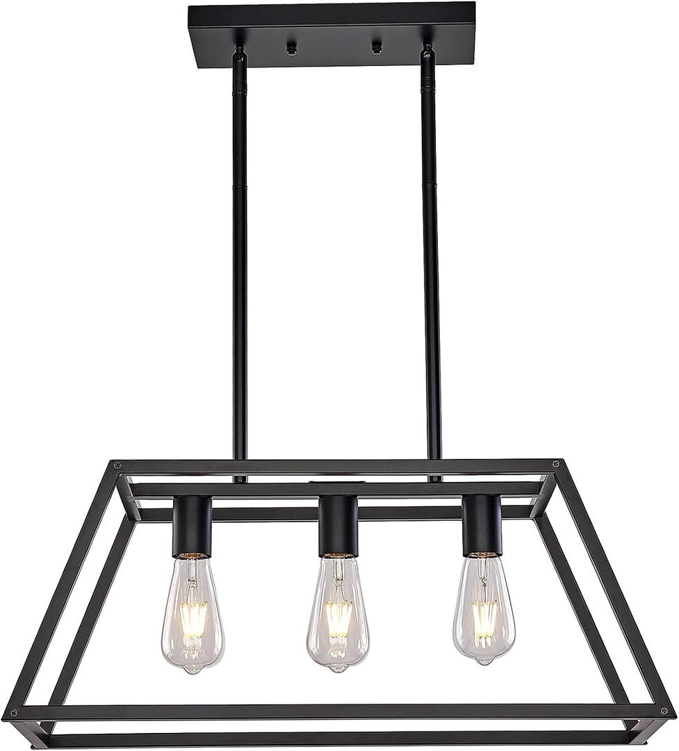 XILICON Contemporary 3-Light Black Kitchen Dining Room Chandelier Light Fixture, Rustic Pendant for Island Table, Dimmable, UL Listed, Easy Install, E26 Base, Metal, Indoor, Ceiling Mount