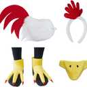 Unisex Chicken Costume Adult White Rooster Chicken Furry Headband Tail Nose Mask Carnival Thanksgiving Animal Costumes (One Size, Style-1)