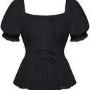 Scarlet Darkness Women Renaissance Shirt Puff Sleeve Square Neck Peasant Pirate Blouse,M