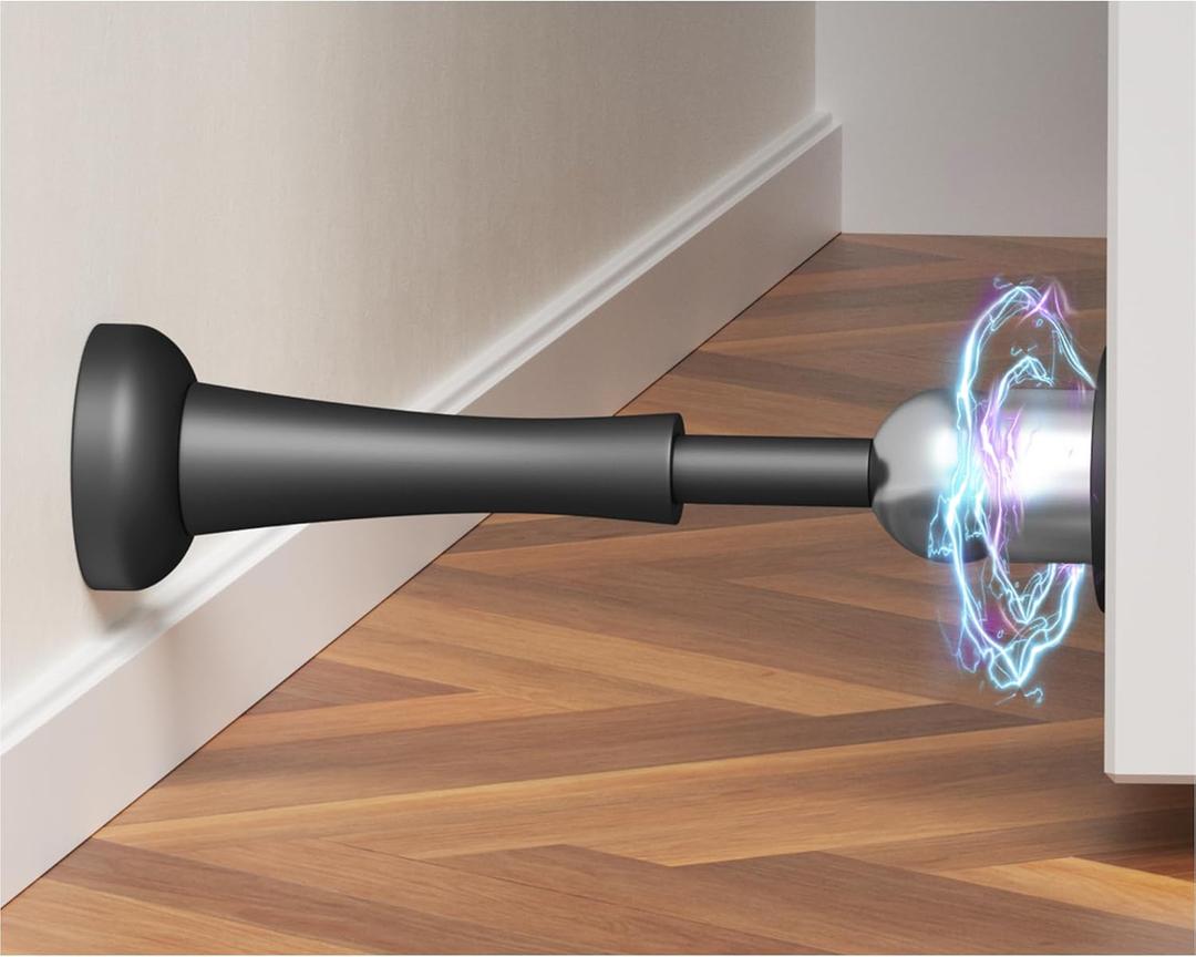 Magnetic Door Stop Aluminum Door Stoppers for Wall, Magnetic Door Catch with Adhesive Stick & Screws, Door Holder to Keep Door Open (Black)