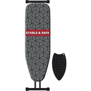 caius Ironing Board with Extra Thick Heavy Duty Padded Cover, Full Size Iron Board, Full Metal Construction, Easy to Fold, Adjustable Height (43x13in Black)