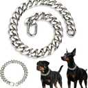 Silver Dog Collar Cuban Link Dog Chain Collar Durable Metal with Buckle Fixed Length Thick Pet Necklace for Small Medium Dogs (19MM, 16 Inch)