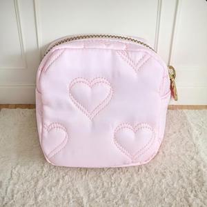 Small Makeup Bag for Purse Mini Quilted Cosmetics Travel Bag Cute Pouch for Women Girls, Pink