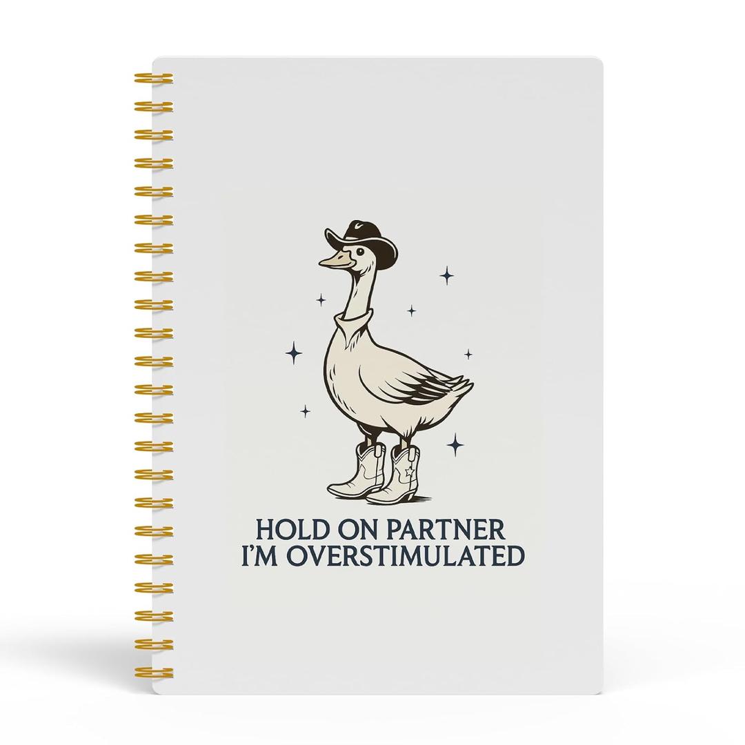 EKGJW Funny Goose Mental Health Spiral Notebook-Hold On Partner Im Overstimulated Notebook Journal 5.5x8.3, Sarcastic Western Anxiety Gifts for Women Men Therapists,Therapy Office Supplies