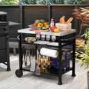 Feasto 3-Shelf Pizza Oven Table with 33.5" x 21.7" Stainless Tabletop, Outdoor Grill Cart with Tank Hook for Pizza Ovens & Griddles, Heavy-Duty Prep Station for Pizza, Patio BBQ and Deck Parties