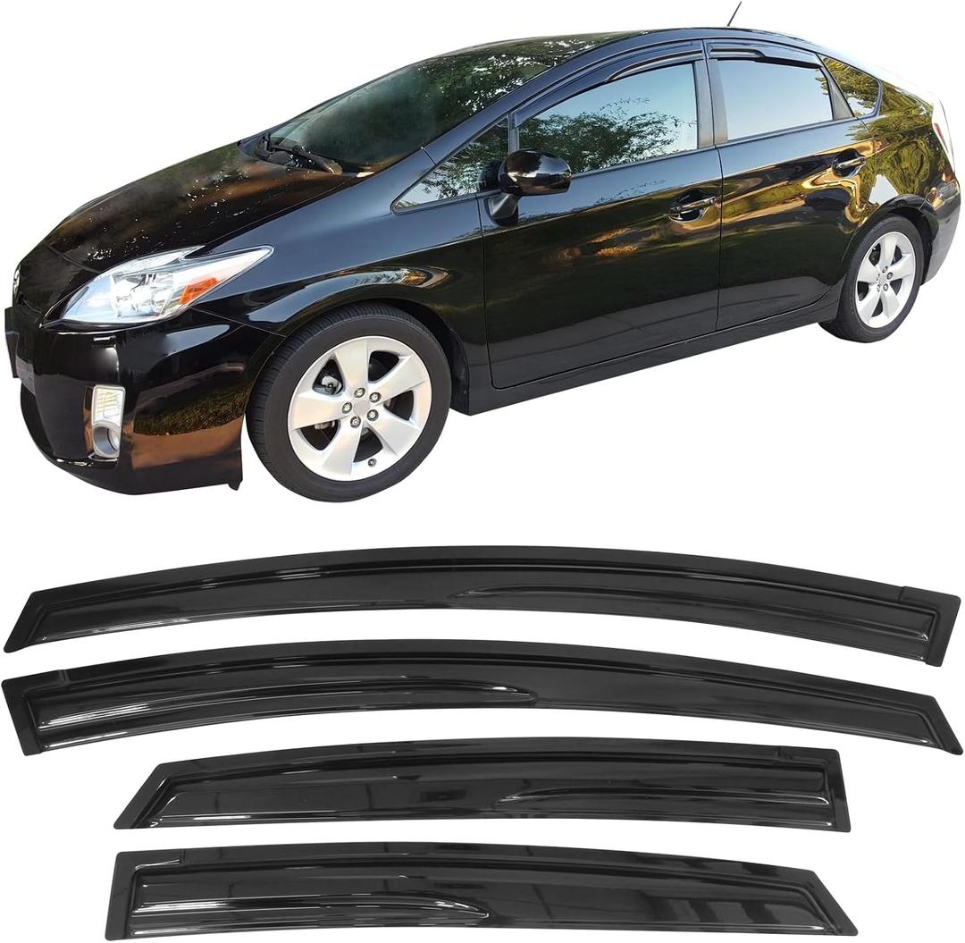 IKON MOTORSPORTS Window Visor Compatible with 2010-2015 Prius, Mug Acrylic Smoke Tinted & Semi-Transparent Sun Rain Shade Guard Wind Vent Air Deflector