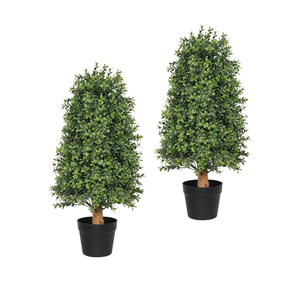 30 inch Artificial Boxwood Tree Topiary, 2 Pack Faux Boxwood Topiary Plants Outdoor, UV Resistant Boxwood Potted Trees Fake Boxwood Bushes for Front Door Porch Entrance Balcony Decor
