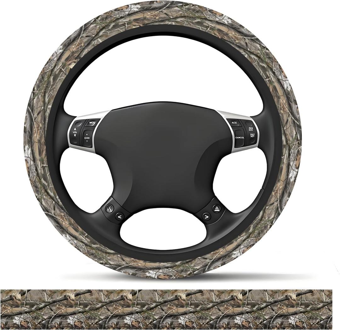2 x Elastic Car Steering Wheel Cover, Universal 15 inch Non-Slip Breathable Neoprene Steering Wheel Protector, Car Accessories for Women Men Fit Auto, Suvs, Truck Camo Tree