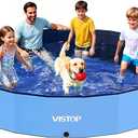 VISTOP Jumbo Foldable Dog Pool, Hard Plastic Shell Portable Swimming Pool for Dogs Cats and Kids Pet Puppy Bathing Tub Collapsible Kiddie Pool (107inch.D x 15.7inch.H, Blue)