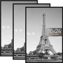 upsimples 16x24 Picture Frame Black 3 Pack, Scratch-Proof Poster Frames 16 x 24 for Photo Gallery - Slide-in Strips, Horizontal or Vertical Wall Mounting