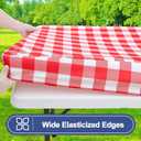 Smiry Picnic Table Cloth 2 Pack, Waterproof Elastic Fitted Tablecloths for 8FT Rectangle Tables, Washable Polyester Buffalo Plaid Tablecloth for Camping, Dining & Christmas(Red & White, 30" x 96")