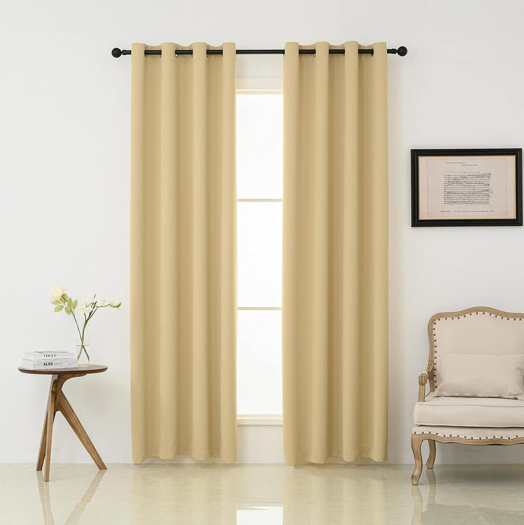 Pickluc Blackout Curtain 108 Inches Long 2 Panels, Grommet Window Drapes for Living Room, Thermal Insulated, Noise Reduction, Privacy Protection, Beige, 52" Wide x 108" Length