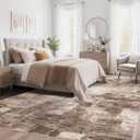 Abstract Living Room Rug 9x12 - Modern Washable Soft Thin Area Rug for Living Room Bedroom Under Dining Table - Neutral Indoor Floor Rug Carpets for Home Office Playroom Nursery - Brown