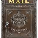 Vintage Lockable Mailbox, Heavy Duty Cast Aluminum Wall Mount Mailbox, Weatherproof Decorative Mail Box for Outside, Bronze Finish, Large Capacity