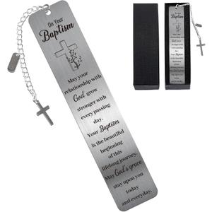 2025 Baptism Gift Bookmark: Inspiring Christian Metal Book Mark, Bible Verse Book Markers, Confirmation Gifts for Teen Girls Boys Baby Shower Church Sunday School with Cross Pendant Gift Box